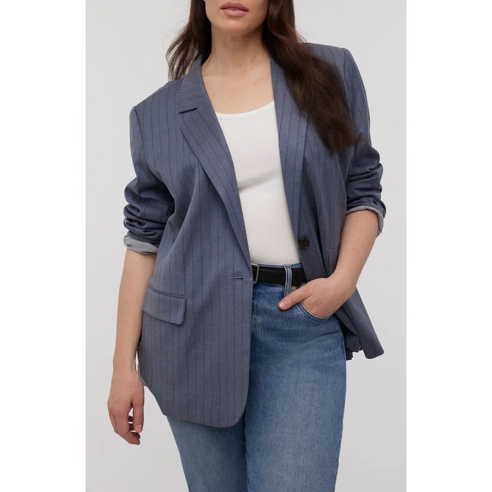 Madewell Womens Grey Pinstripe Single Breasted Blazer Jacket Size 4 G9467